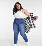 Only Curve Mom Jeans In Dark Blue-blues