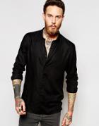 Asos Viscose Shirt With Mini Collar In Black - Black