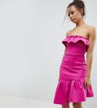 Asos Petite Ruffle Bandeau Bodycon Dress-pink