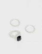 Asos Design Pack Of 3 Rings With Large Stone In Silver Tone