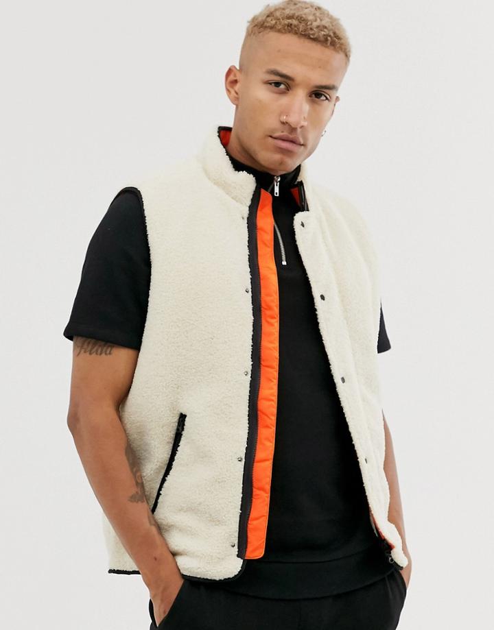Asos Design Borg Vest With Contrast Lining - Beige