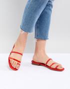 Bershka Clean Multi Strap Flat Sandals - Red