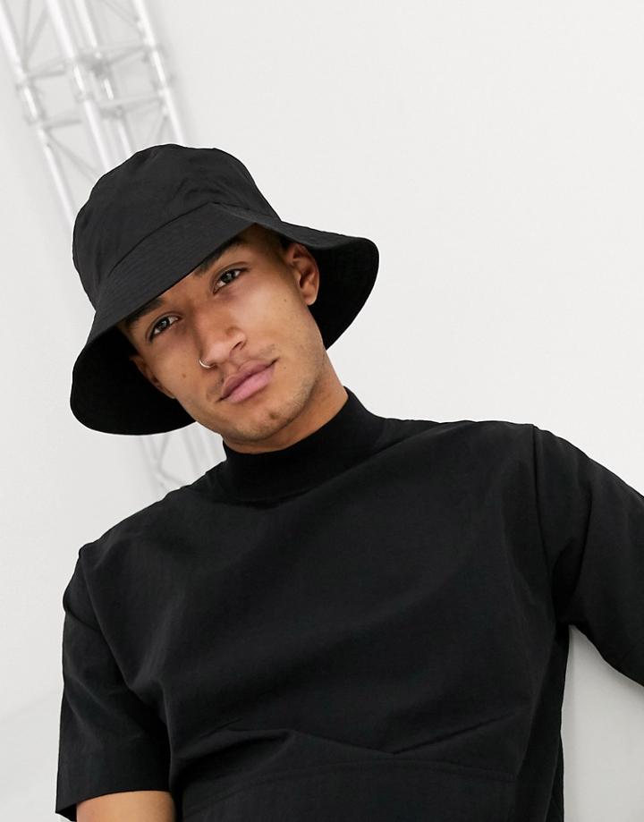 Asos Design Black Nylon Wide Brim Bucket Hat
