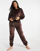 Asos Design Lounge Super Soft Fleece Sweat & Jogger Set In Brown