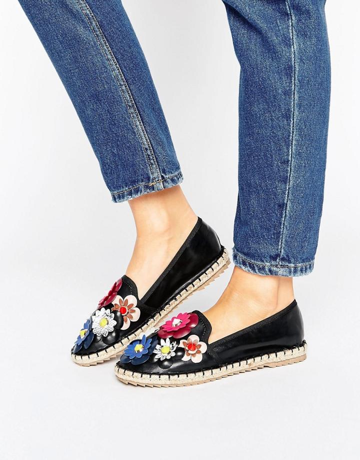 Lost Ink Black Floral Espadrilles - Black