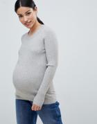 Asos Design Maternity Ribbed Sweater In Fine Knit - Stone