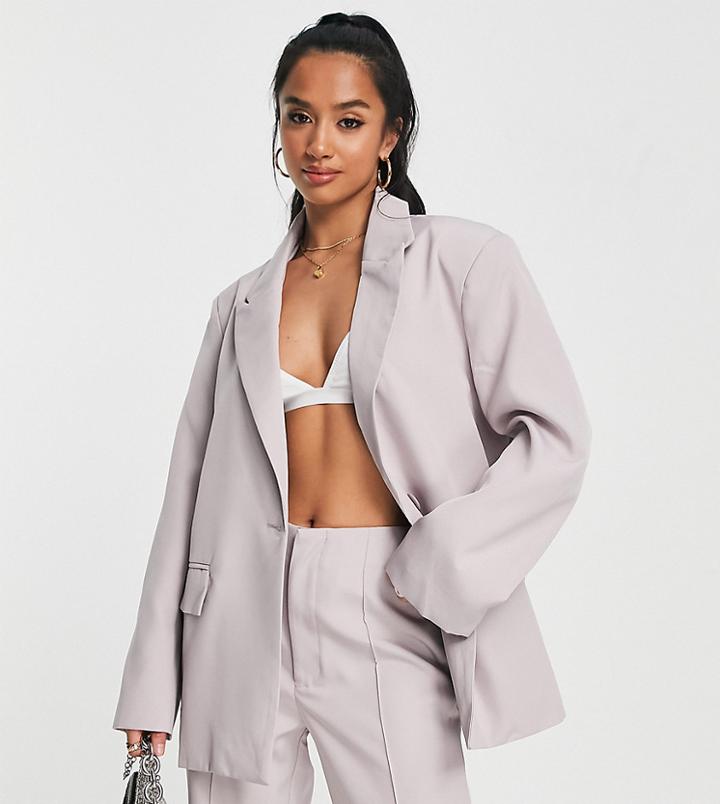 Missguided Petite Dad Blazer In Gray - Part Of A Set