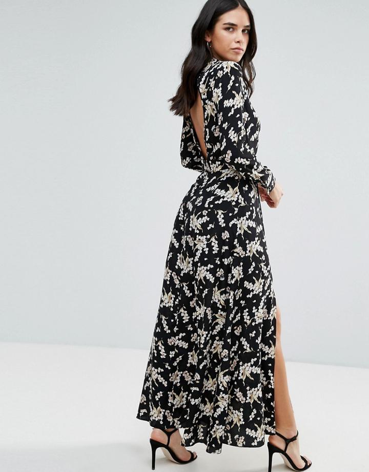 Liquorish Monochrome Maxi Dress With Slits - Multi