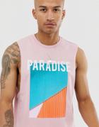 Asos Design Relaxed Sleeveless T-shirt With Paradise Print - Pink