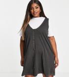 Asos Design Curve 2-in-1 T-shirt Mini Dress With Horn Buttons In Gray Acid Wash-grey