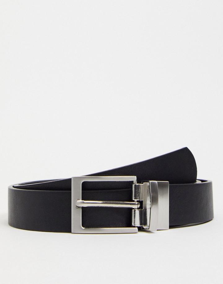 Asos Design Smart Reversible Belt In Black And Suede Faux Leather