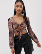 Wild Honey Long Sleeved Top With Tie Front In Paisley-multi