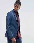 Asos Super Skinny Suit Jacket In Navy With Piping - Navy