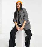 Topshop Petite Plaid Blazer Coat In Mono-multi