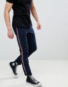 Asos Design Slim Pants In Navy With Geo-tribal Side Tape - Navy