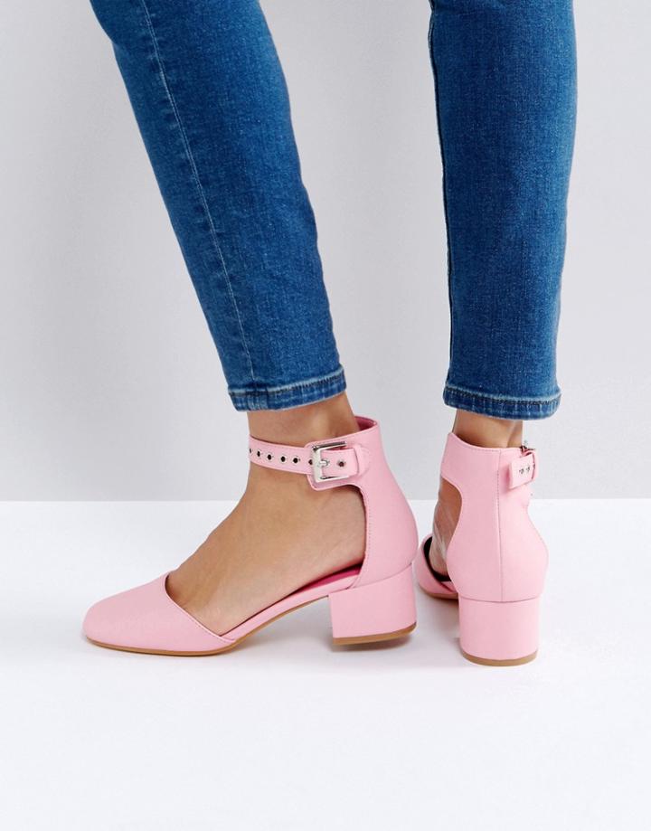 Truffle Eyelet Strap Kitten Heel Shoe - Pink