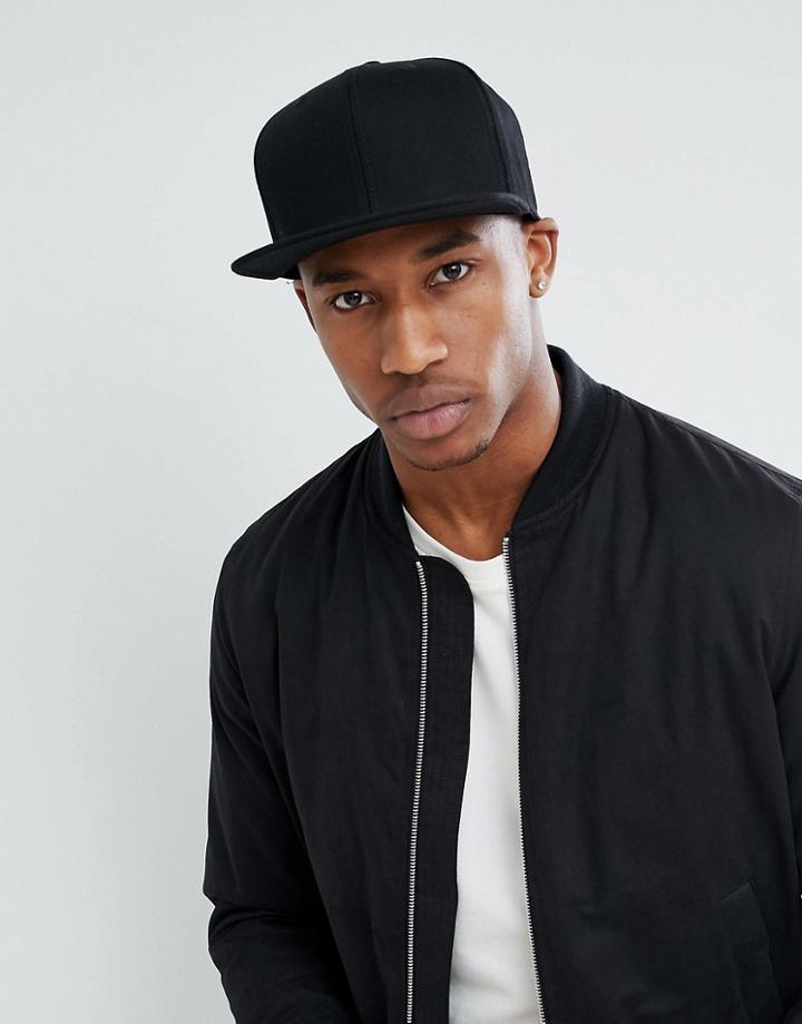 Jack & Jones Snapback Cap In Black - Black
