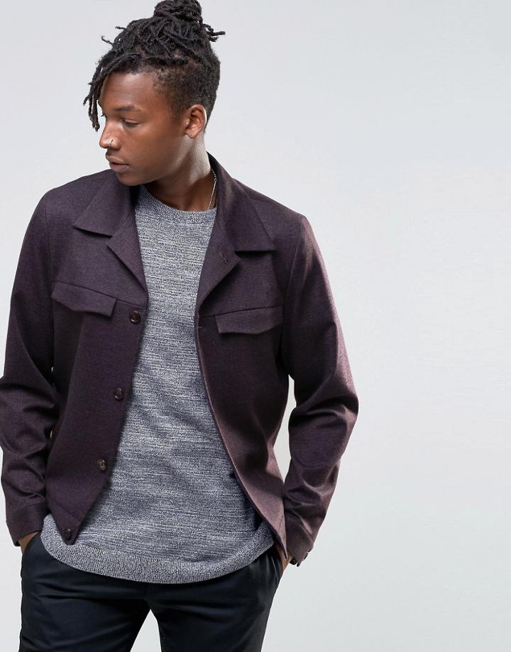 Asos Slim Fit Smart Jacket In Burgundy With Utility Pockets - Red