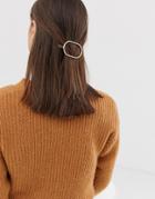 Asos Design Barrette Hair Clip In Open Circle Shape In Gold Tone - Gold