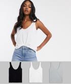 Asos Design 3-pack Ultimate Organic Cotton Scoop Neck Tanks In Black, White & Gray - Save-multi