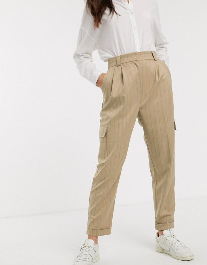 Asos Design Pinstripe Utility Pocket Detail Tapered Pants-multi