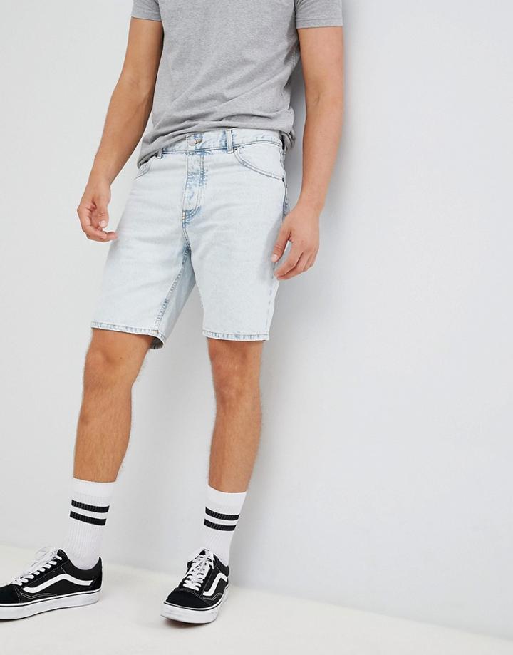 Dr Denim Bay Denim Shorts In Light Blue Acid Wash - Blue