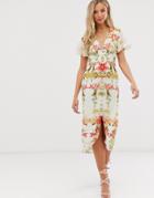Hope & Ivy Floral Button Front Midi Dress - Cream
