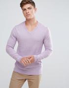 Asos V-neck Cotton Sweater In Lilac - Purple