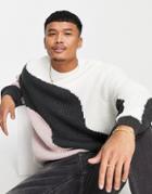 Asos Design Knitted Fisherman Rib Sweater With Abstract Design In Cream-neutral