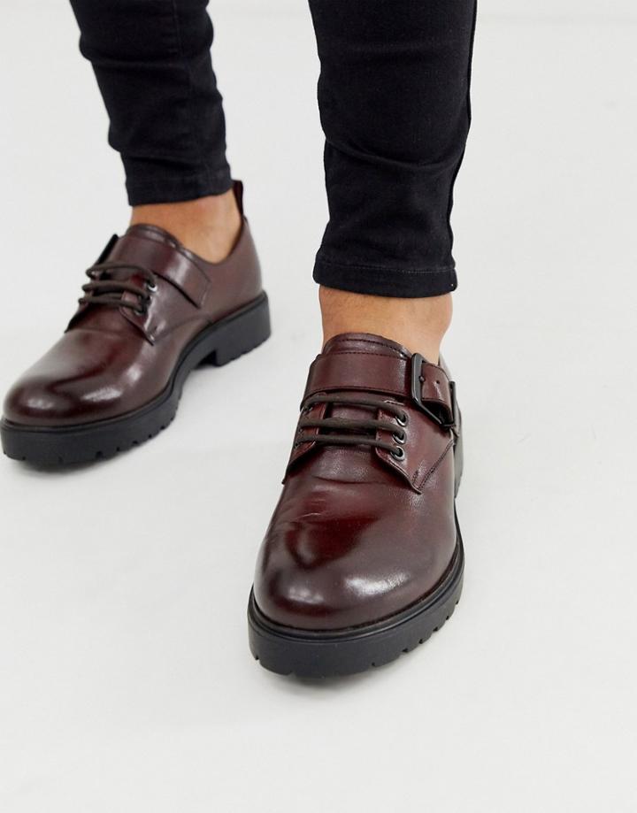Depp London Leather Chunky Lace Up Shoe In Red-black