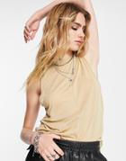 Asos Design Oversized Tank Top In Linen Mix In Sand-neutral