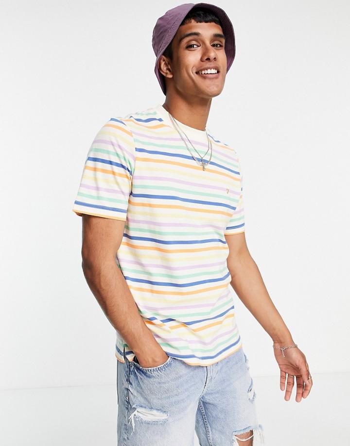 Farah Cancun Organic Cotton Stripe T-shirt In Cream-white