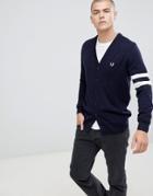Fred Perry V-neck Cardigan In Navy - Navy