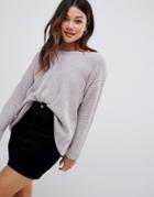 Brave Soul Chenille Sweater With V Neck - Gray