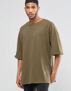 Religion 3/4 Sleeve Crew Neck Sweat With Drop Shoulder Detail - Modern Khaki