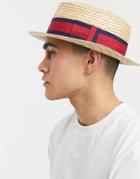 Asos Design Straw Boater Hat With Band Detail-white