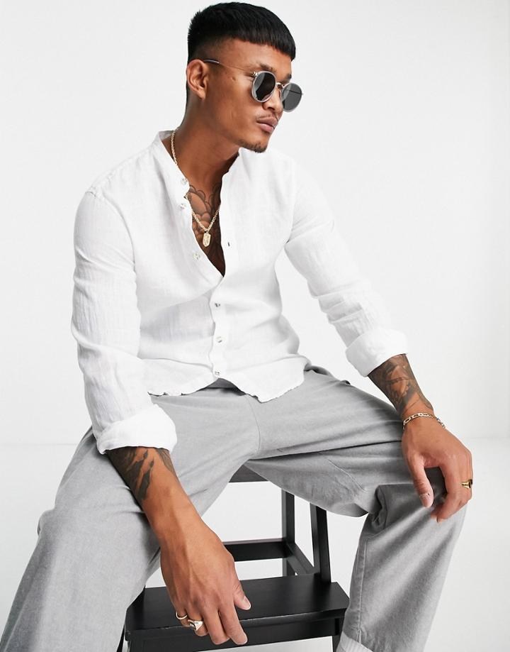 Pull & Bear Linen Shirt In White