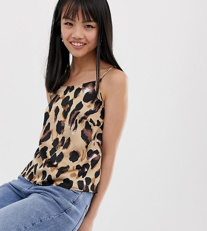 Parisian Petite Leopard Print Satin Cami Top - Brown