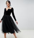 Asos Design Tall Velvet Tulle Midi Dress - Black