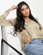 Vila Floral Shirt With Frill Detail In Cream-multi