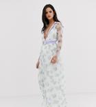 Dusty Daze Plunge Lace Maxi Dress With Waist Belt-white