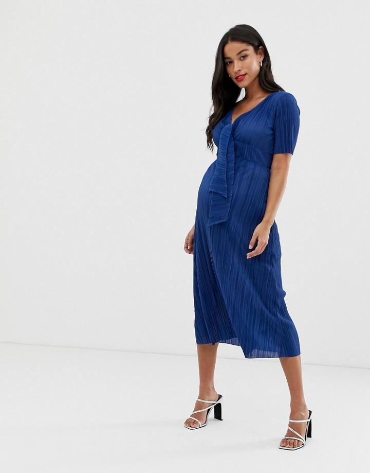 Asos Design Maternity Plisse Tea Dress - Blue