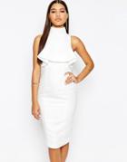 Aqaq Lordey Midi Pencil Dress With High Frill Neck - Cream