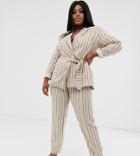 Unique21 Hero Plus Straight Leg Pants In Tonal Stripe Two-piece-beige