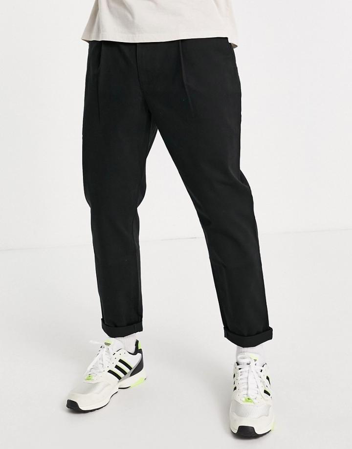 Topman Cotton Blend Tapered Chinos In Black - Black