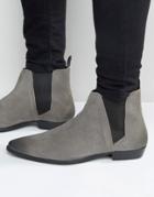 Asos Pointed Chelsea Boots In Gray Suede - Gray