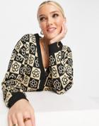 Daisy Street Relaxed Boxy Cardigan In Checkerboard Floral Knit - Part Of A Set-multi