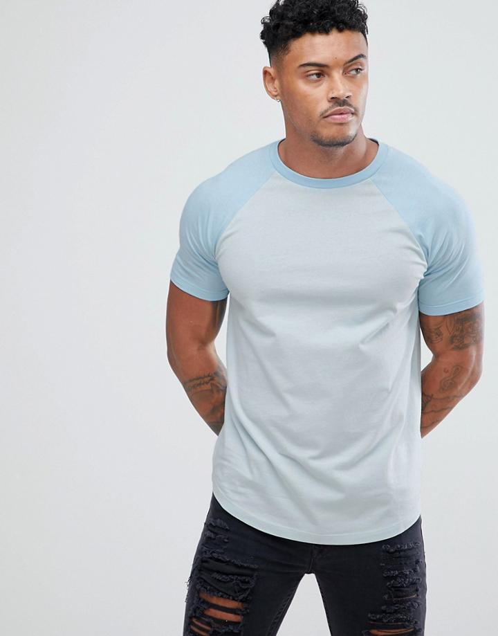 Asos Raglan T-shirt With Curve Hem - Multi