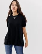 Asos Design T-shirt With Drapey Split Back In Black - Black