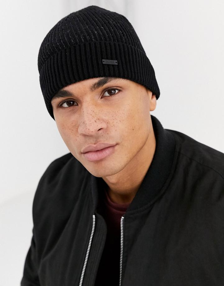 Boss Kroydon Wool Blend Beanie In Black